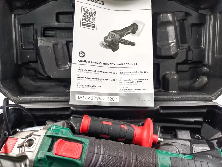 SZLIFIERKA KĄTOWA AKUMULATOROWA 125MM 20V PWSA 20-LI D4 PARKSIDE