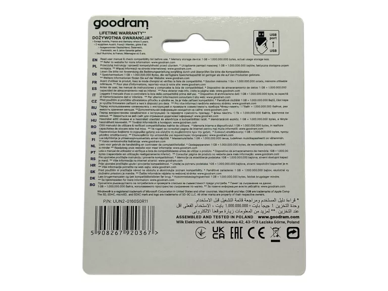 PENDRIVE GOODRAM UUN2 PENDRIVE16GB USB 2.0 16 GB USB 2.0 SREBRNY