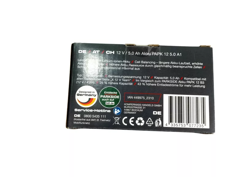 AKUMULATOR BATERIA PARKSIDE PERFORMANCE PAPK 12 5.0 A1 12 V 5 AH