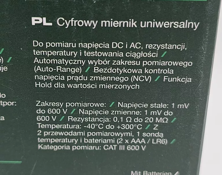 MULTIMETR MIERNIK CYFROWY PARKSIDE KOMPLET