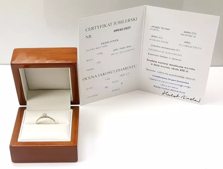 ZŁOTY PIERŚCIONEK Z DIAMENTEM 0.03CT 375 1.01G R18