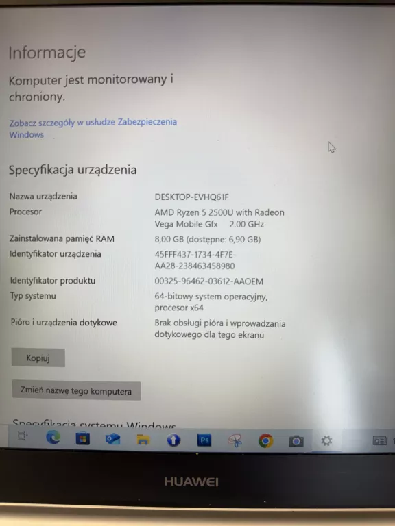 LAPTOP HUAWEI MATEBOOK KPL-W00/RYZEN 5/8GB/128GB