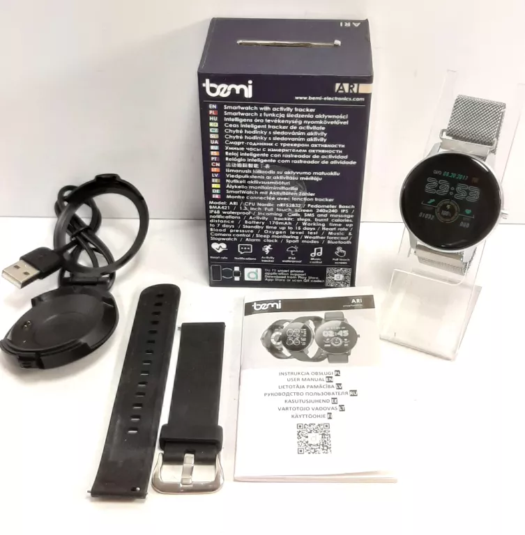 SMARTWATCH BEMI ARI SREBRNY BT PULSOMETR 1.3" 240X240 170MAH 64MB