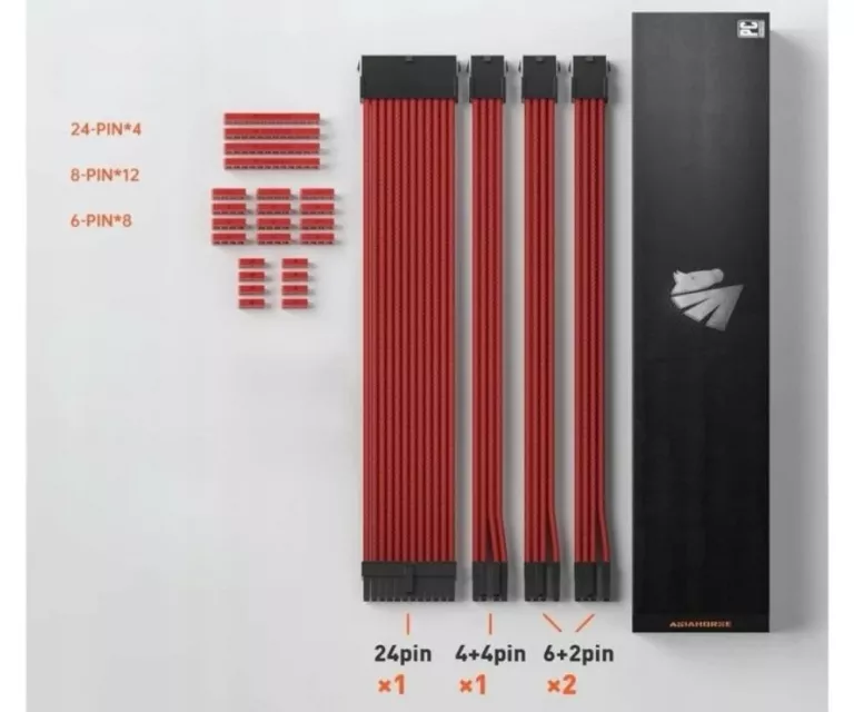 ZESTAW CZERWONYCH PRZEDŁUŻACZY DO ZASILACZA ATX 4 KIT 18 AWG PC ASIAHORSE