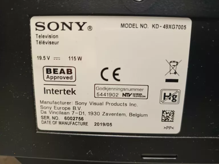 TV SONY KD49XG7005