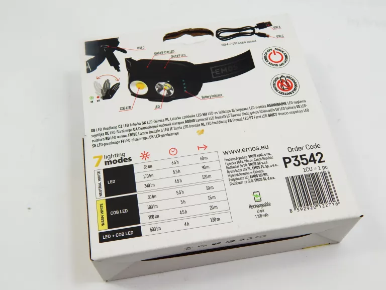LATARKA CZOŁOWA LED 500LM 130M ŁADOWALNA EMOS P3542