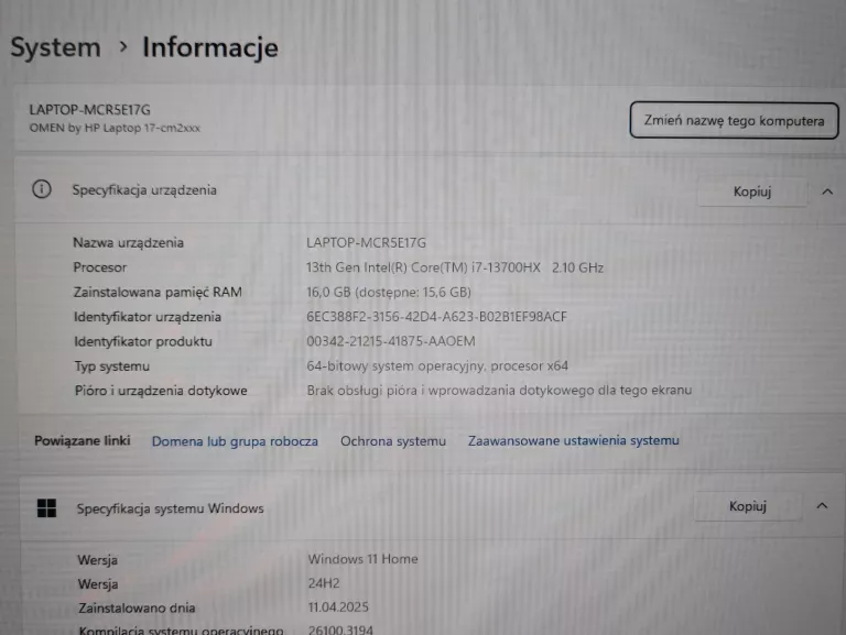 LAPTOP HP OMEN 17-CM2009NW W11 I7 16GB 1TB SSD RTX4060 GWARANCJA !