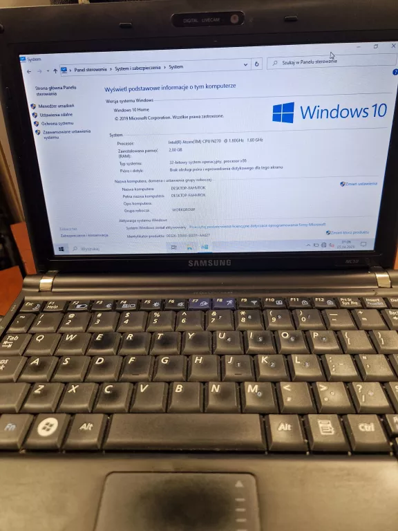LAPTOP SAMSUNG NC10 2GB/320 GB HDD -BATERIA NIE TRZYMA, BRAK ZASILACZA-