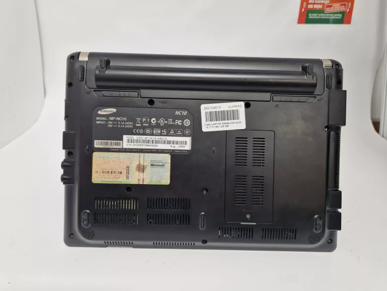 LAPTOP SAMSUNG NC10 2GB/320 GB HDD -BATERIA NIE TRZYMA, BRAK ZASILACZA-