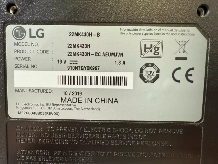 MONITOR LG 22MK430H-B 21,5" FULL HD IPS 75HZ FREESYNC