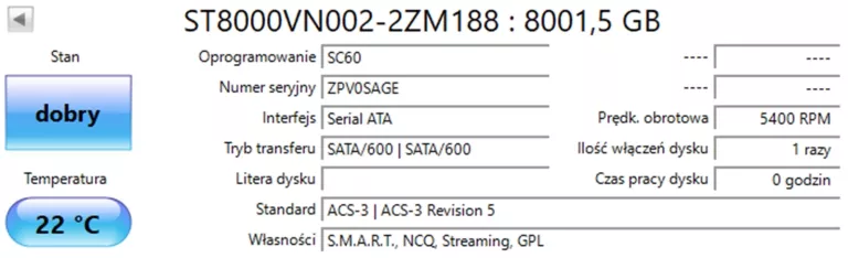 DYSK SEAGATE IRONWOLF NAS HDD 8TB 3,5" SATA 6 GB/S (ST8000VNZ02)