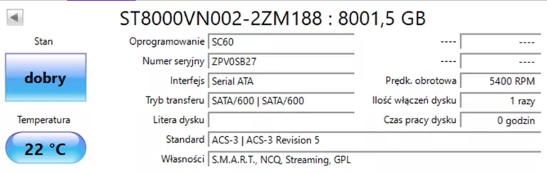 DYSK SEAGATE IRONWOLF NAS HDD 8TB 3,5" SATA 6 GB/S (ST8000VNZ02)