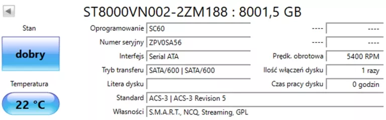 DYSK SEAGATE IRONWOLF NAS HDD 8TB 3,5" SATA 6 GB/S (ST8000VNZ02)