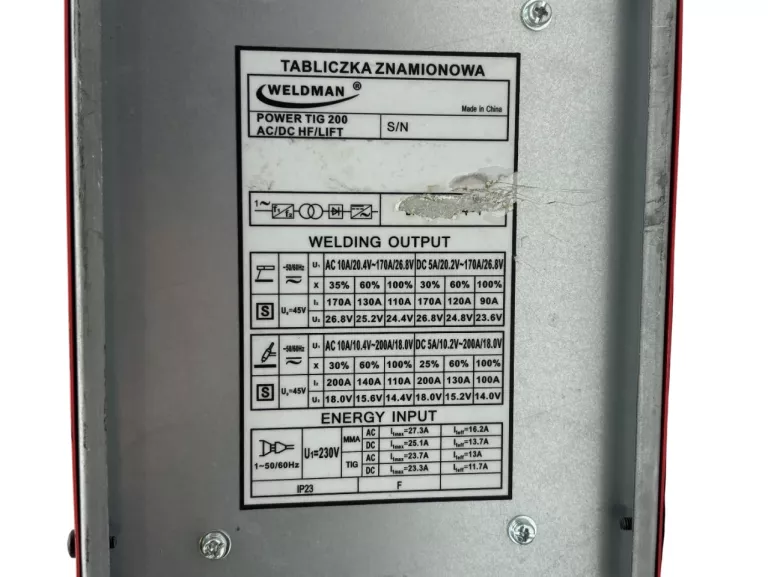 SPAWARKA INWERTOROWA WELDMAN POWER TIG 200 AC/DC HF/LIFT IGBT
