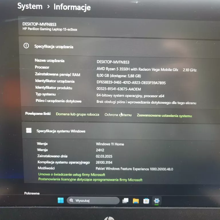 LAPTOP HP GAMING PAVILION 15-EC0XXX AMD RYZEN 5