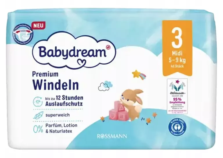 BABYDREAM PREMIUM PIELUSZKI MIDI 3, 5-9 KG 46 SZT 4305615875033