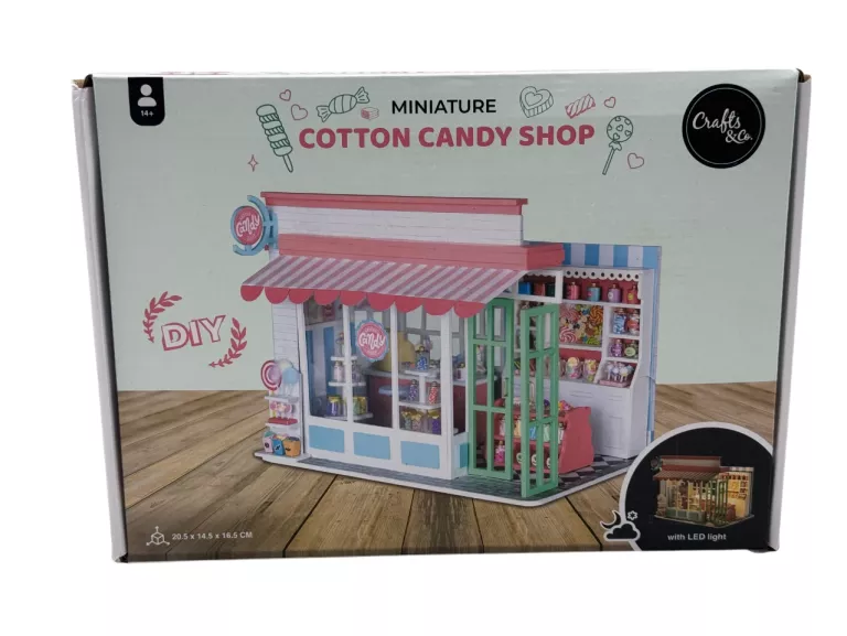 MINIATUROWY DOMEK DIY ŚWIATŁO LED CUKIERNIA COTTON CANDY SHOP MINIATURA DI