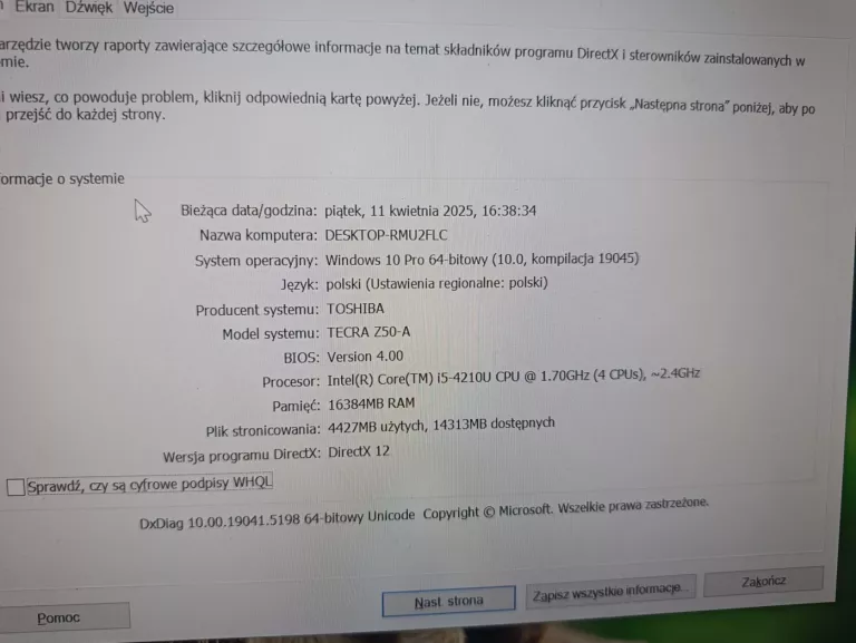 LAPTOP TOSHIBA TECRA Z50 A 16C I5
