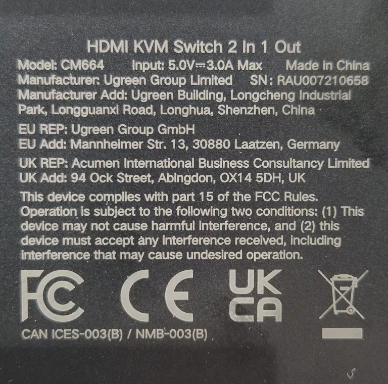 HUB PRZEŁĄCZNIK KVM UGREEN CM664 HDMI SWITCH 2W1