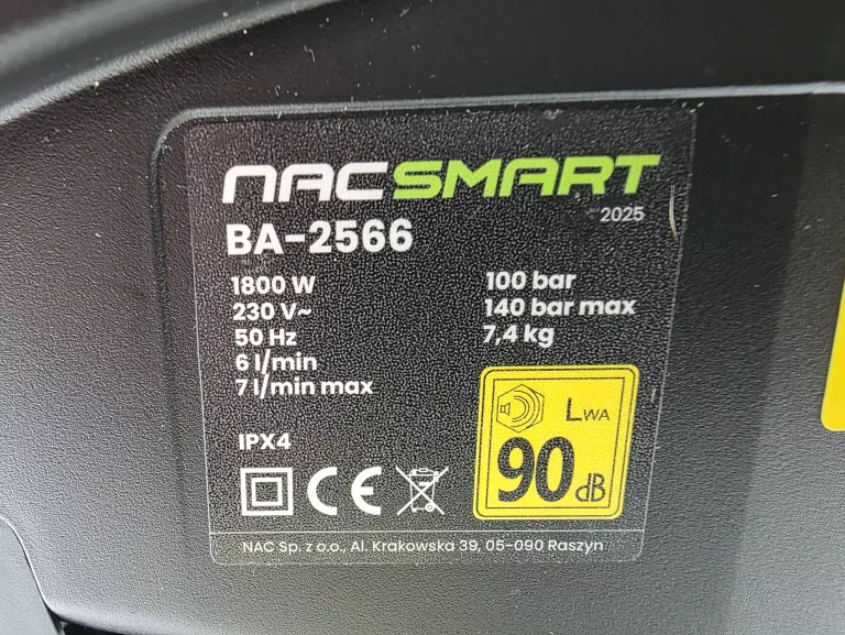 MYJKA CIŚNIENIOWA NAC SMART NA-2566 1800W JAK NOWA!