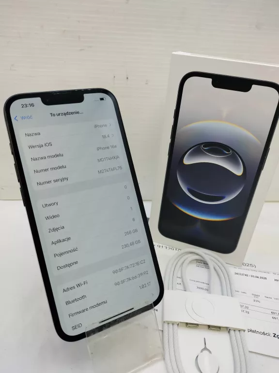 TELEFON IPHONE 16E 256GB CZARNY KOMPLET OPIS (ABONAMENT ORANGE)