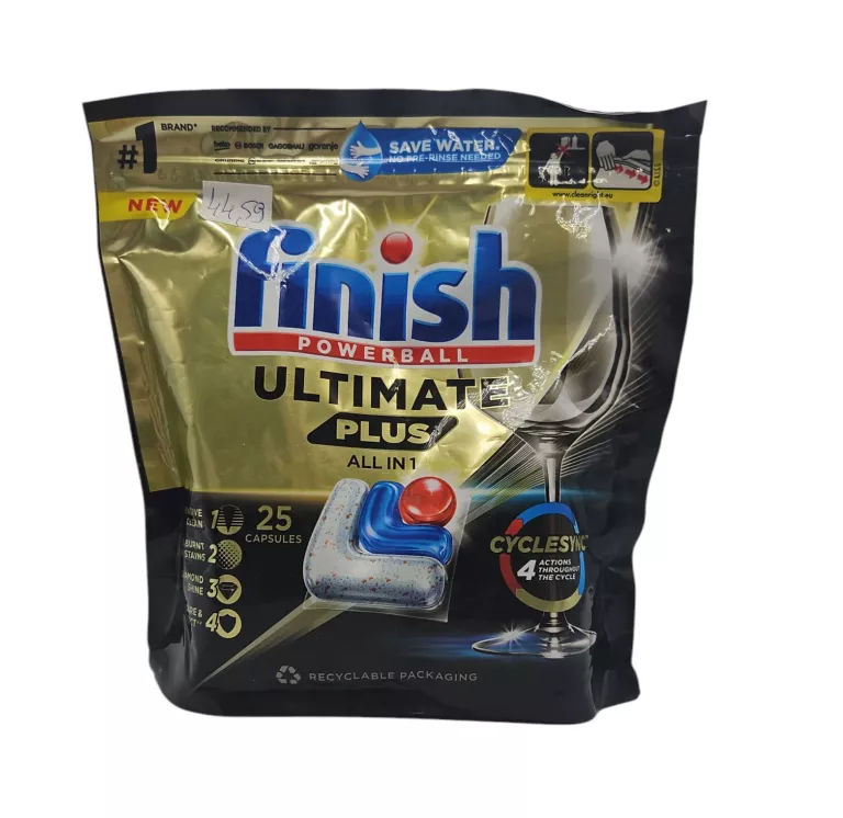 FINISH POWERBALL ULTIMATE PLUS KAPSUŁKI DO ZMYWARKI ALL IN ONE 25 SZTUK