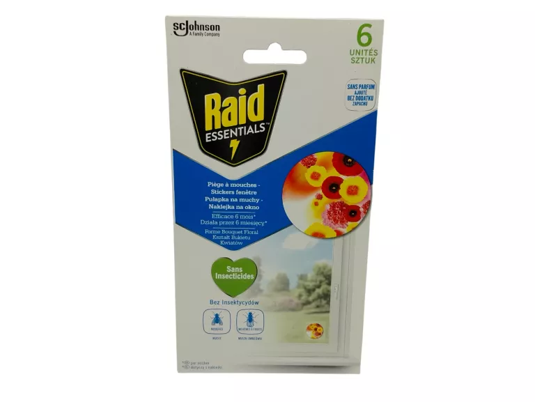 RAID ESSENTIALS PUŁAPKA NA MUCHY, NAKLEJKA NA OKNO 6 SZT.