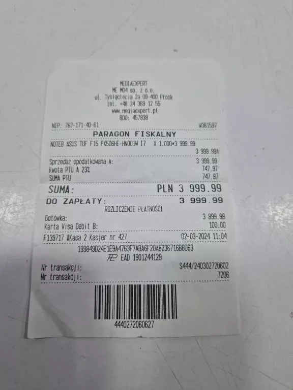 LAPTOP ASUS TUF GAMING F 15 I7-11TH 16GB RTX 3050TI + GWARANCJA