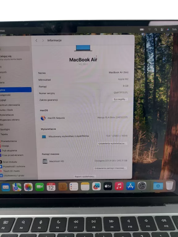 LAPTOP MACBOOK AIR MODEL A2681 8/256GB APPLE M2