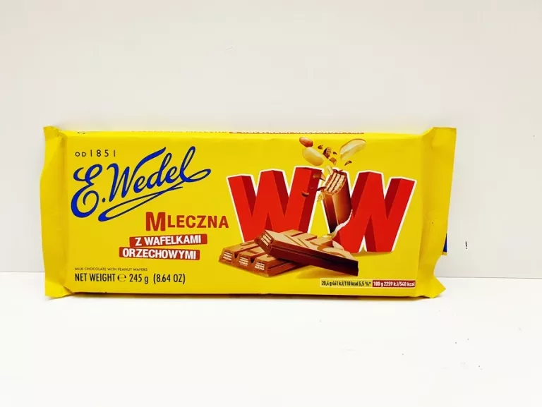 CZEKOLADA MLECZNA Z WAFELKAMI ORZECHOWYMI WW E.WEDEL - DUŻA TABLICZKA 245G