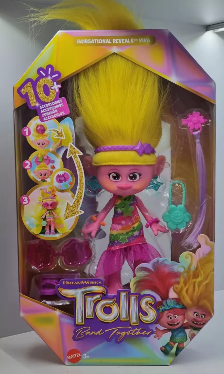 TROLLS LALKA TROLLE Z ŻÓŁTYMI WŁOSAMI BAND TOGETHER 30CM HNF17 MATTEL