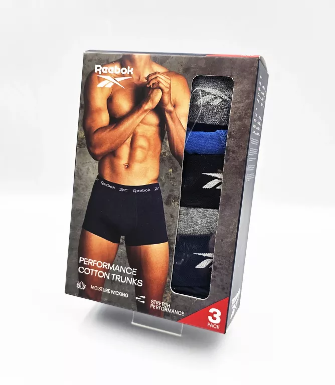 ZESTAW BOKSEREK MĘSKICH REEBOK / GRANATOWE, SZARE, NIEBIESKIE / ROZMIAR S