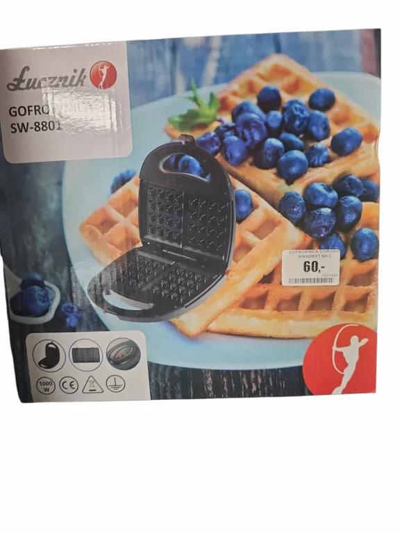 GOFROWNICA DOMOWA KWADRAT NA 2 CHRUPIĄCE GOFRY ŁUCZNIK SW-8801 1000 W