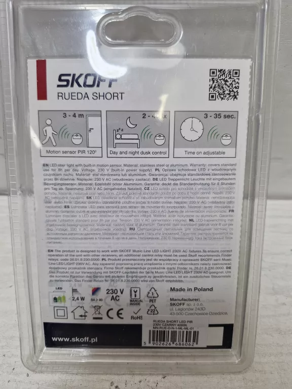 OŚWIETLENIE SCHODOWE LED SKOFF RUEDA Z CZUJNIKIEM RUCHU 4000 K CZARNY