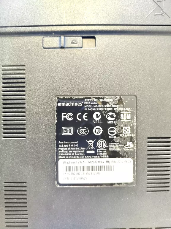 LAPTOP EMACHINES E732 SERIES ZRDB 4GB RAM WIN 10 HOME PROCESOR INTEL PENTI