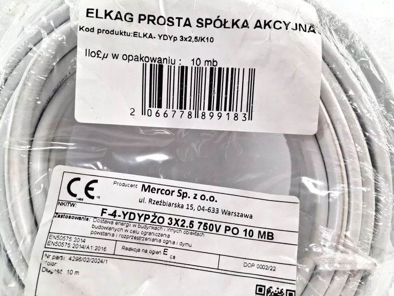 PRZEWÓD ELEKTRYCZNY PŁASKI KABEL YDYP 3X2,5 10M