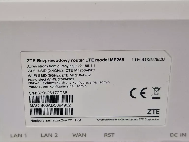 ROUTER Z ANTENĄ ZEWNĘTRZNĄ ZTE MF258 KOMPLET