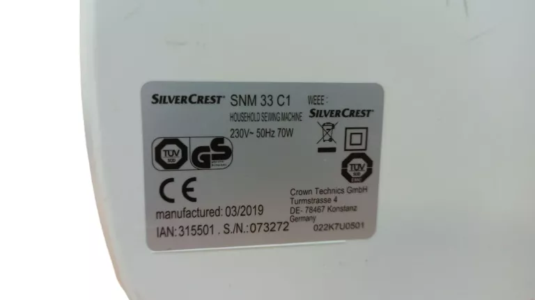 MASZYNA DO SZYCIA SILVERCREST SNM33 CI + PEDAŁ