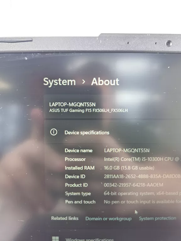 LAPTOP ASUS TUF GAMING F15 I5-10GEN 16/512GB GTX1650