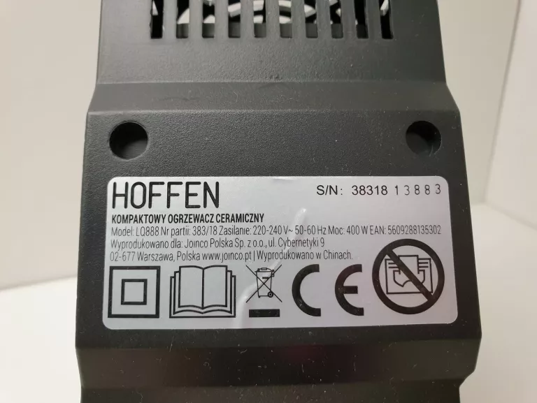 GRZEJNIK ELEKTRYCZNY CERAMICZNY HOFFEN LQ888 400 W