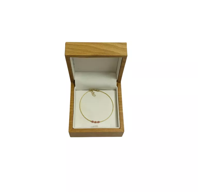 ZŁOTA BRANSOLETKA RÓŻOWE KULECZKI P.585 0,89G