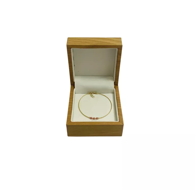 ZŁOTA BRANSOLETKA RÓŻOWE KULECZKI P.585 0,89G