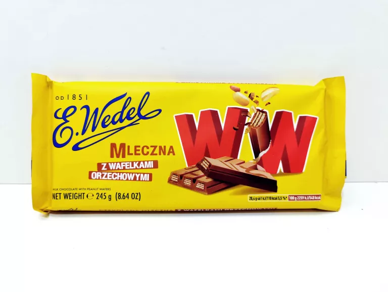 CZEKOLADA MLECZNA Z WAFELKAMI ORZECHOWYMI WW E.WEDEL - DUŻA TABLICZKA 245G