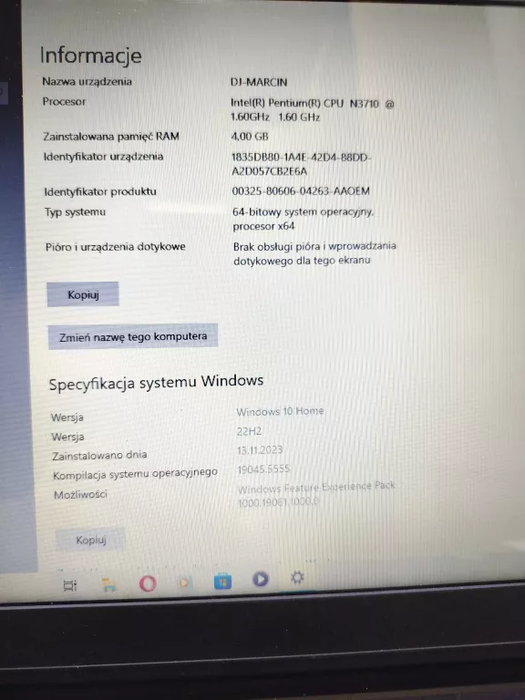 LAPTOP LENOVO IDEAPAD 110 WIN10/120GB/4GB/CPU N3710/+ŁAD