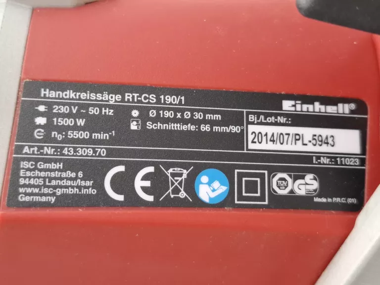 PIŁA TARCZOWA RĘCZNA EINHELL TE-CS 190/1 1500 W