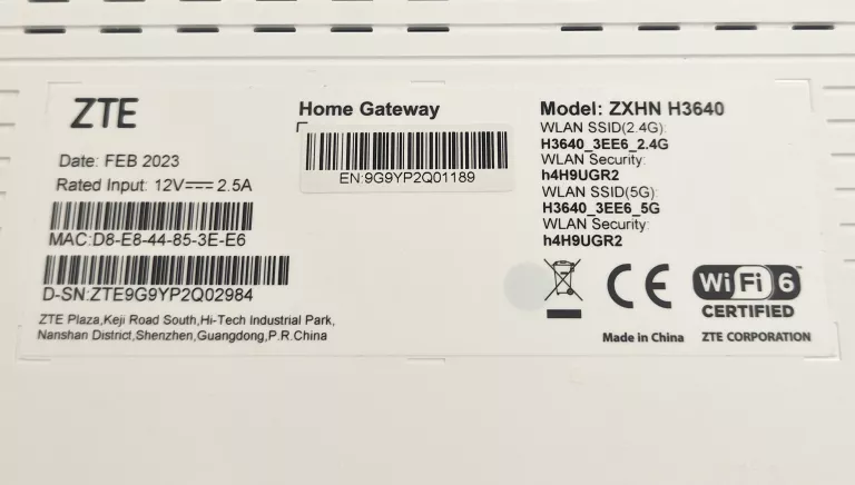 ROUTER ZTE ZXHN H3640 KOMPLET