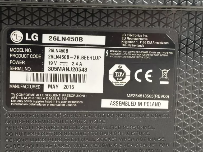 TELEWIZOR LG 26LN450B 26" LED HD 1366 X 768PX