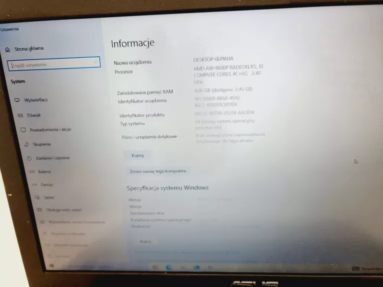 LAPTOP ASUS X555Q AMD A10-9600P 4GB 240GB