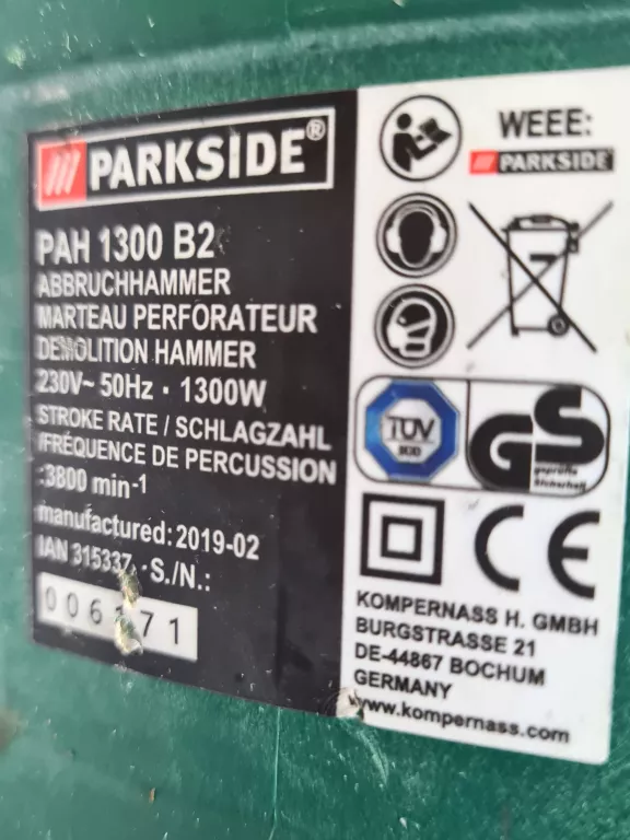 MŁOT SDS MAX PARKSIDE PAH 1300 B3