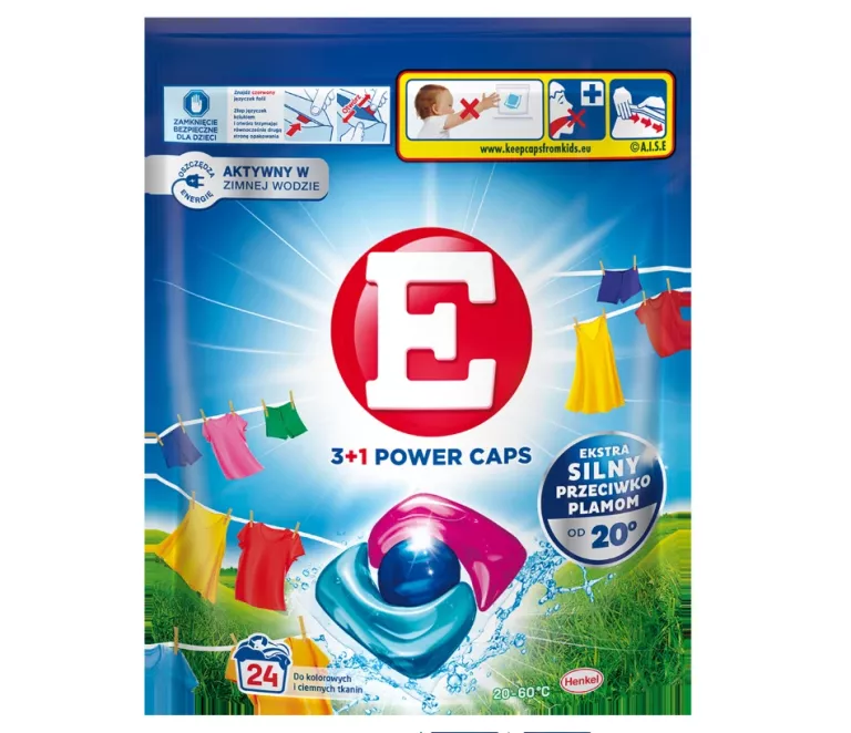 KAPSUŁKI DO PRANIA E 3+1 POWER CAPS COLOR - 24 SZT 9000101802931